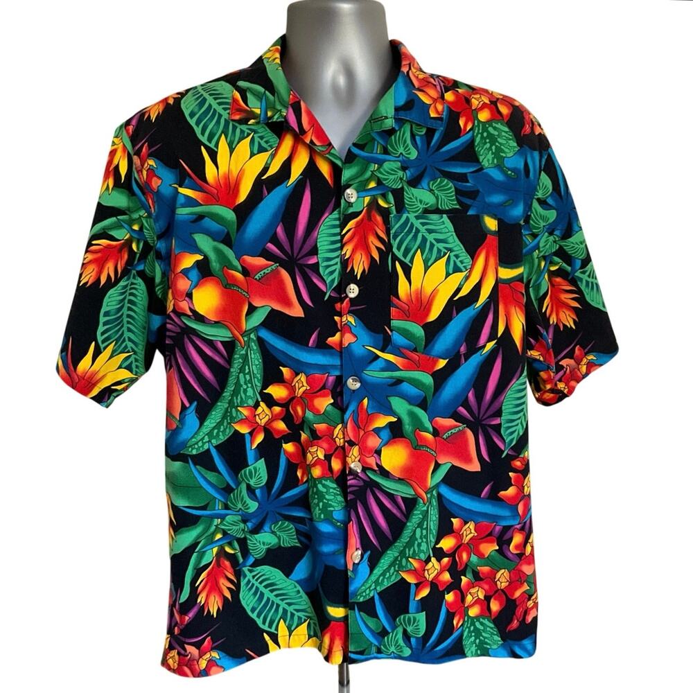 Toucan Dance Hawaiian Shirt Mens Medium Tropical Floral Button Up USA Made